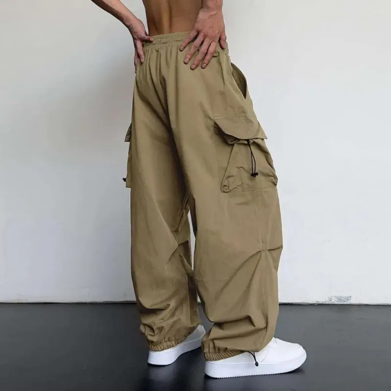 Pantaloni da uomo traspiranti cargo multitasche oversize per uomo con cavallo elastico a vita alta morbido hop streetwear