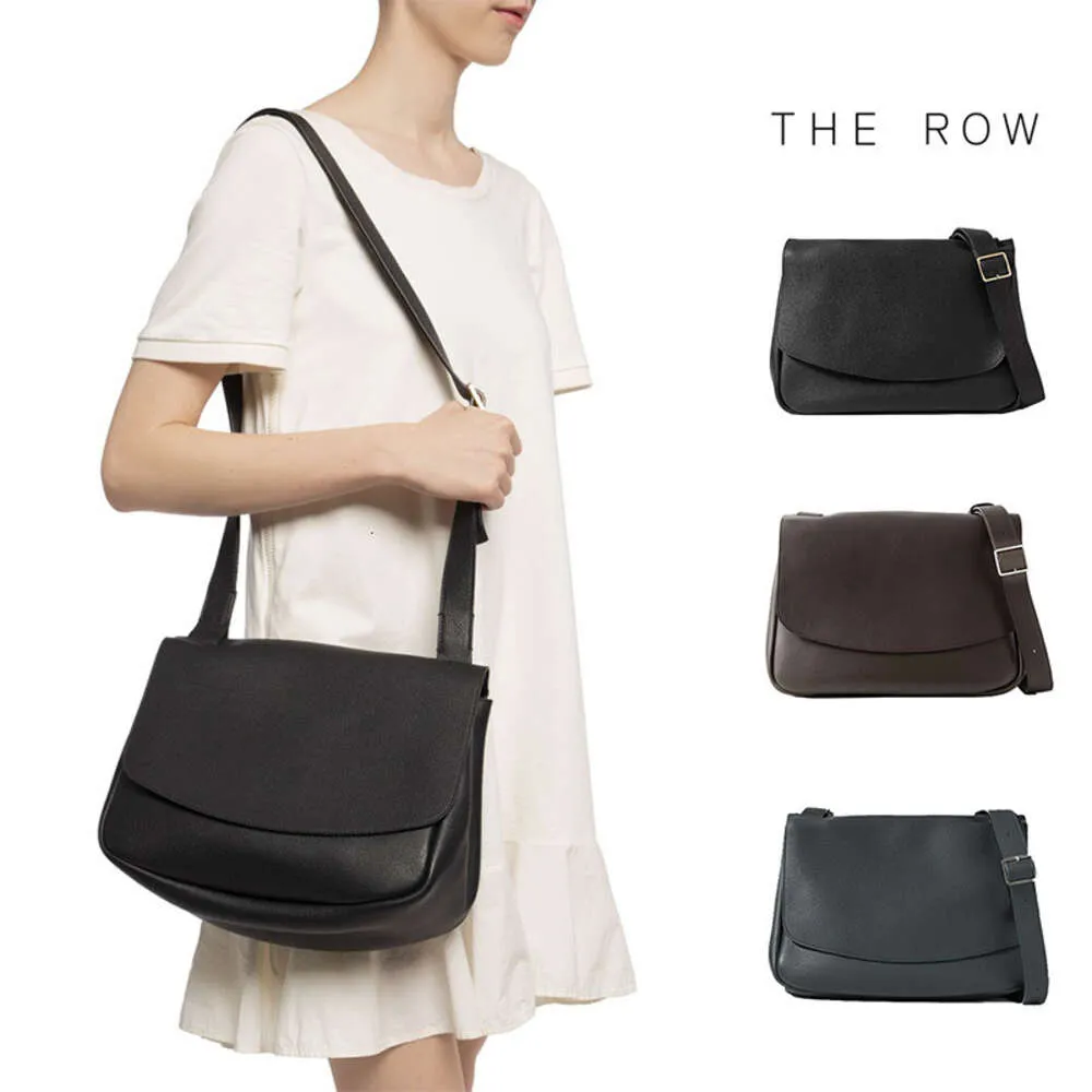 The Row Women's Bag Small and Popular Cowhide Flip Top One Shoulder Crossbody Handheld Mail Bag