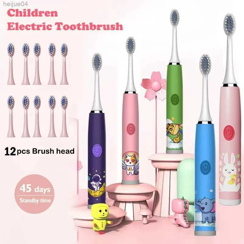 Brosse à dents Brosse à dents électrique sonique pour enfants, 12 pièces, têtes de brosse, minuterie Rechargeable Ultra sonique, cheveux doux, brosse de nettoyage étanche IPX7