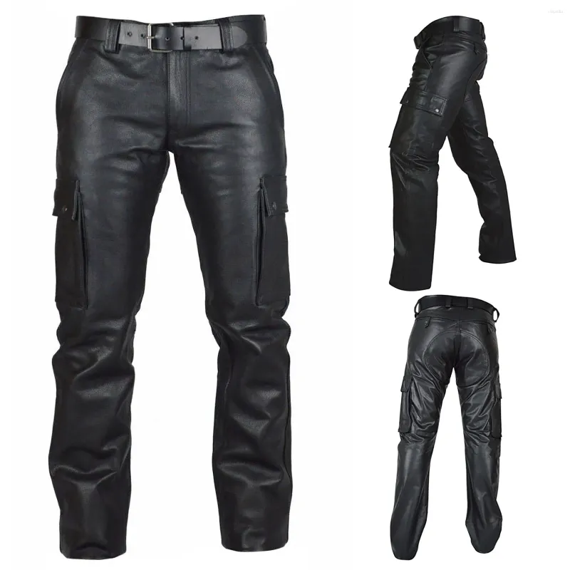 Erkek pantolon kış sonbahar punk rahat uzun retro goth ince deri pantolon temel siyah yumuşak