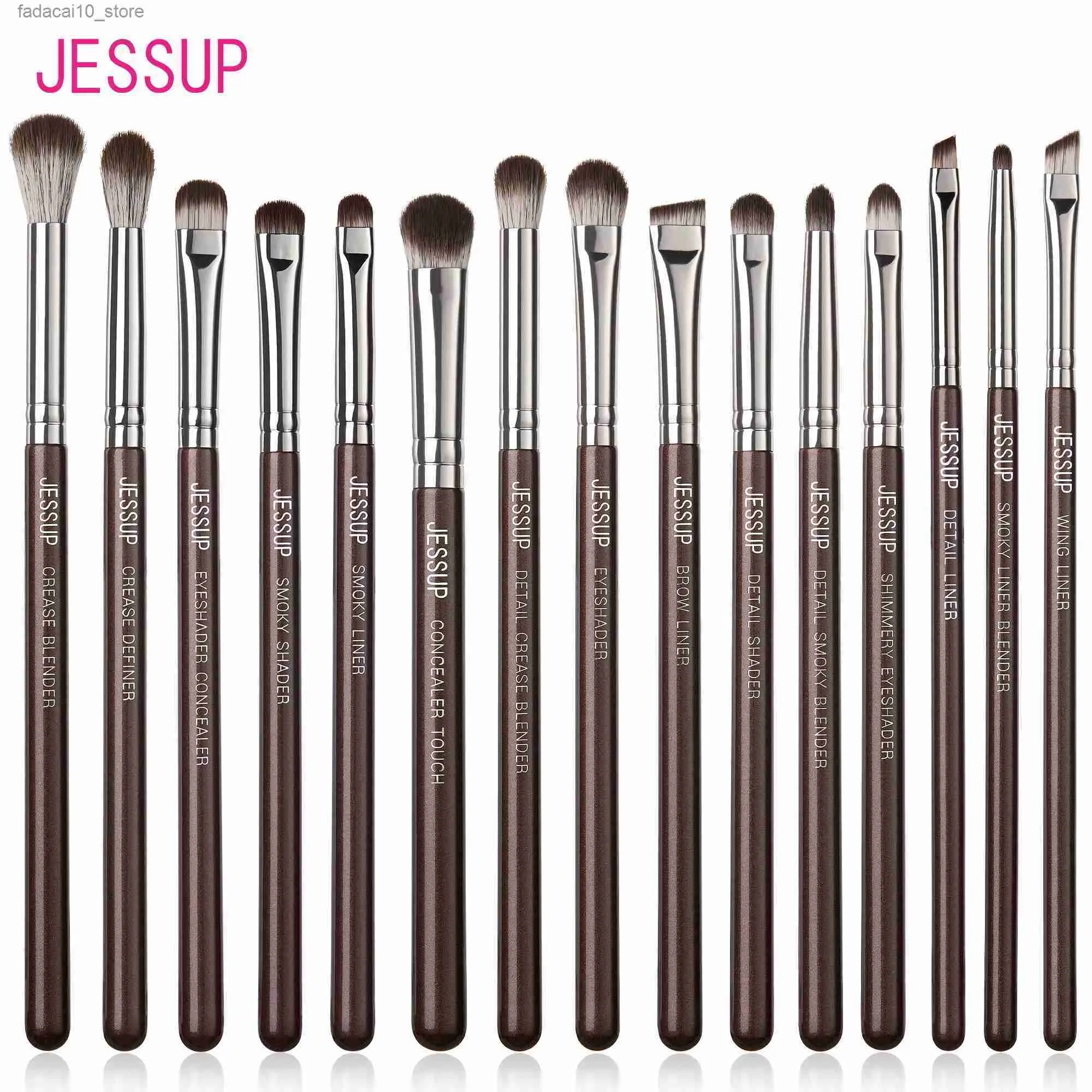 Make-up-Pinsel Jessup Augen-Make-up-Pinsel-Set, professionell, 15-teilig, Lidschattenpinsel, veganer Concealer, Augenbrauen-Liner, Mischpinsel, BrownT499, Q240126