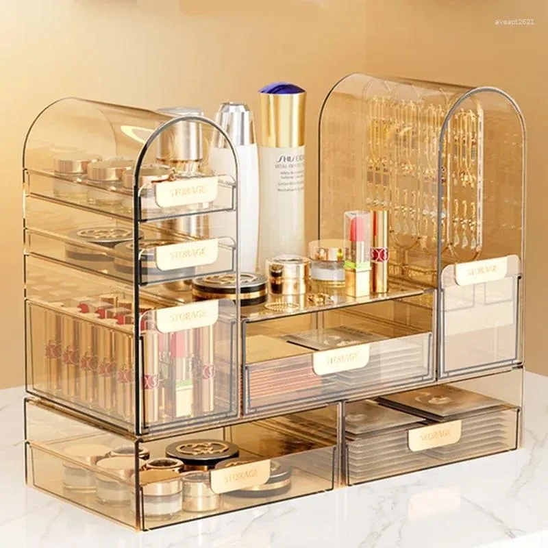 Aufbewahrungsboxen Acryl Make-up Organizer Box Kosmetik Staubdicht Desktop Schmuck Display Rack Kommode Lippenstift Fall Regal