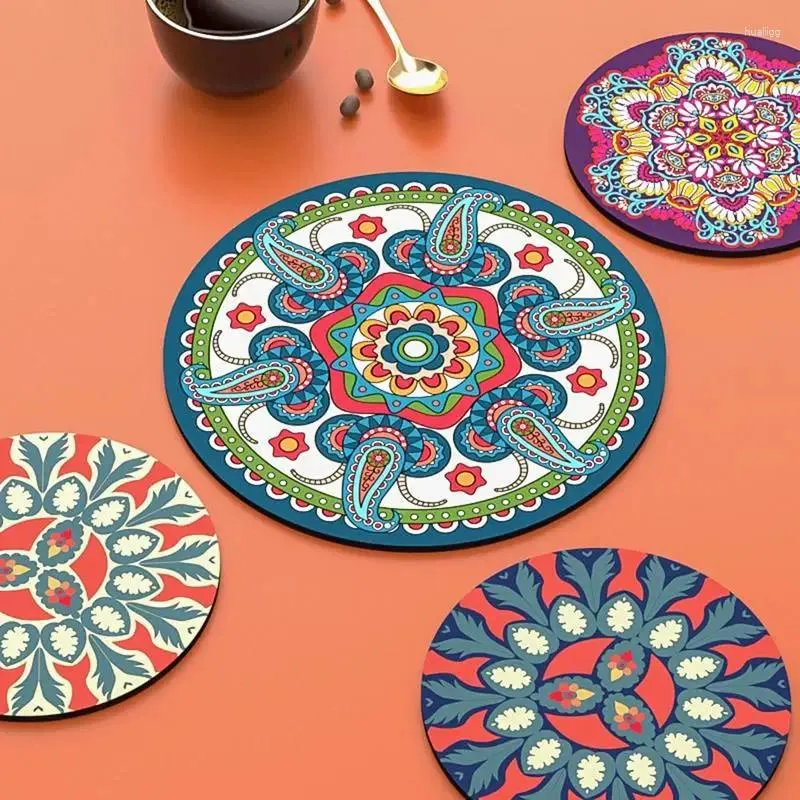 Tapis de Table ronds à motif bohème, pour cuisine, antidérapants, résistants à l'huile, napperons en Silicone, décor de salle à manger, ferme, 3 pièces