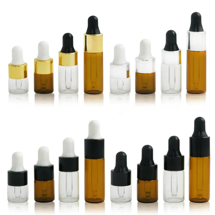 2ML Clear Amber Glass Dropper Bottles Portable Aromatherapy Esstenial Oil vials