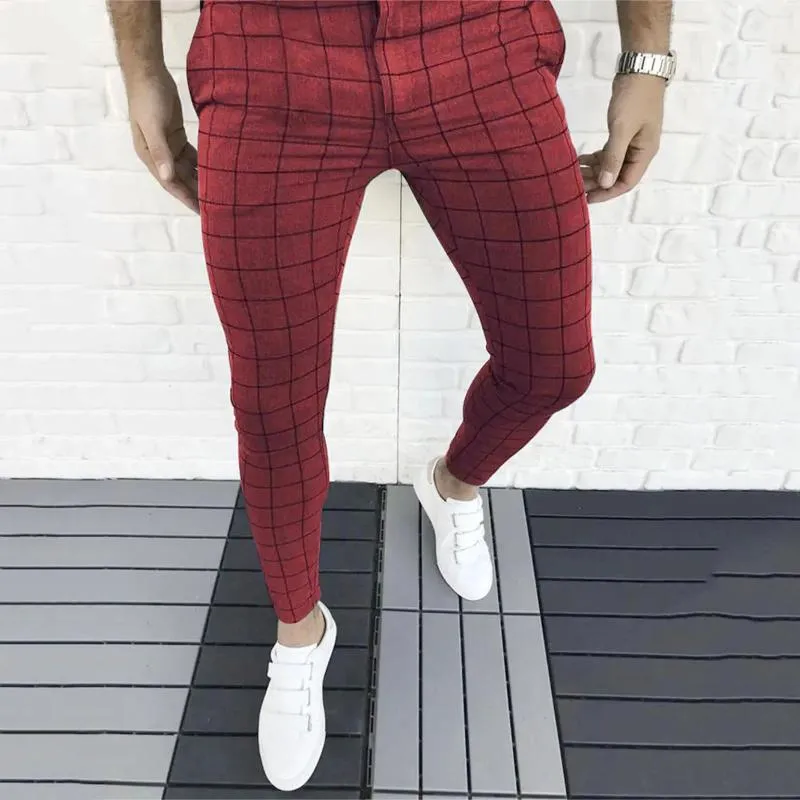 Men's Pants Mens Four Seasons Fashion Casual Plaid Printed Pocket Zipper Button Feet Suit Running Workout Jogging Long