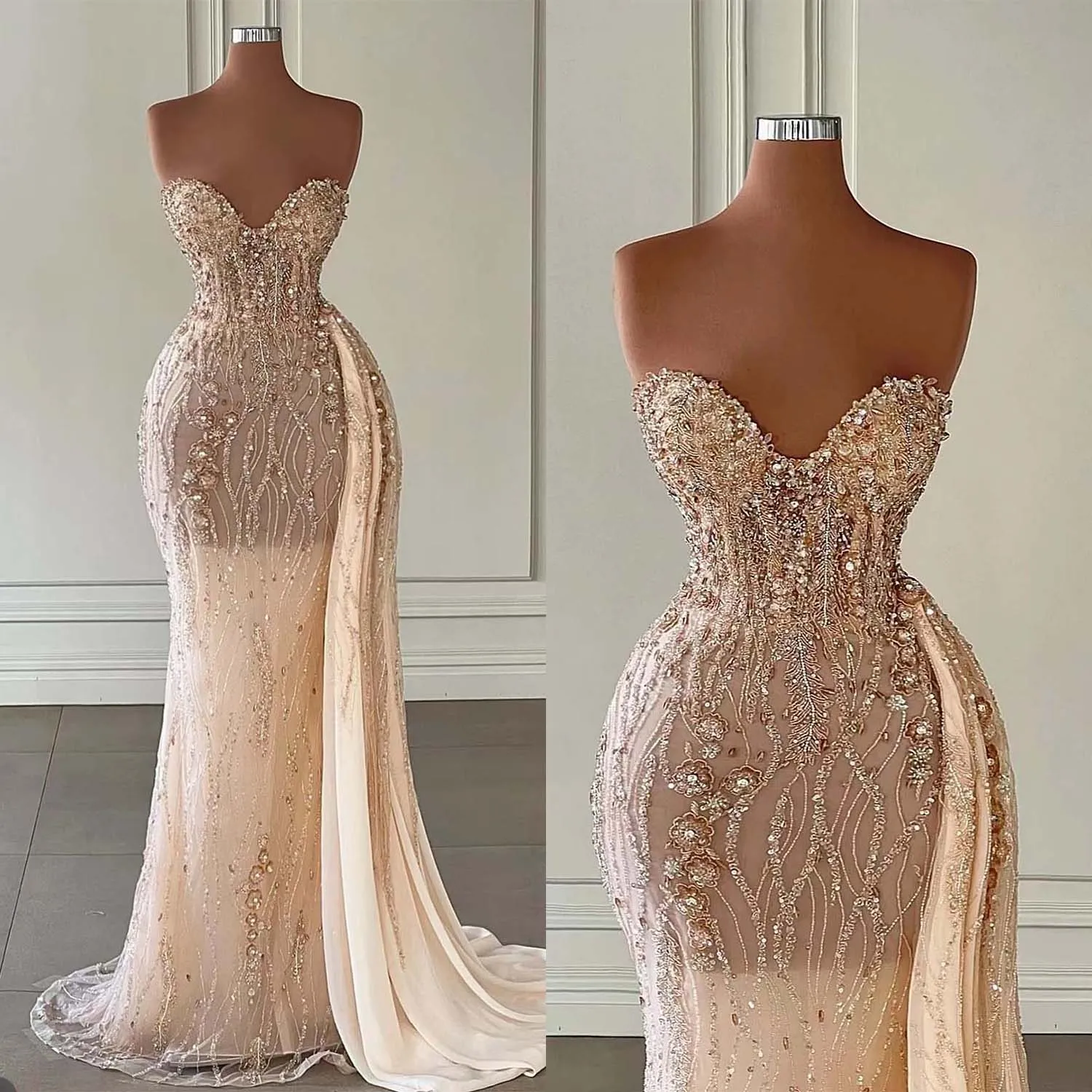 Shine Detachable Mermaid Evening Dresses With Lace Applique Sweetheart Gowns Sweep Train Party Gown Robe De Soiree custom Made L240107