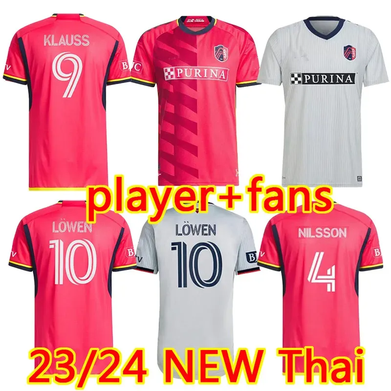 23 24 St. L Ouis City Soccer Jerseys New Home Away St Louis''red 'SC White Nilsson 4 Klauss 9 Nelson Gioacchini Vassilev Bell Pidro Football Shirt Men fans Player Man