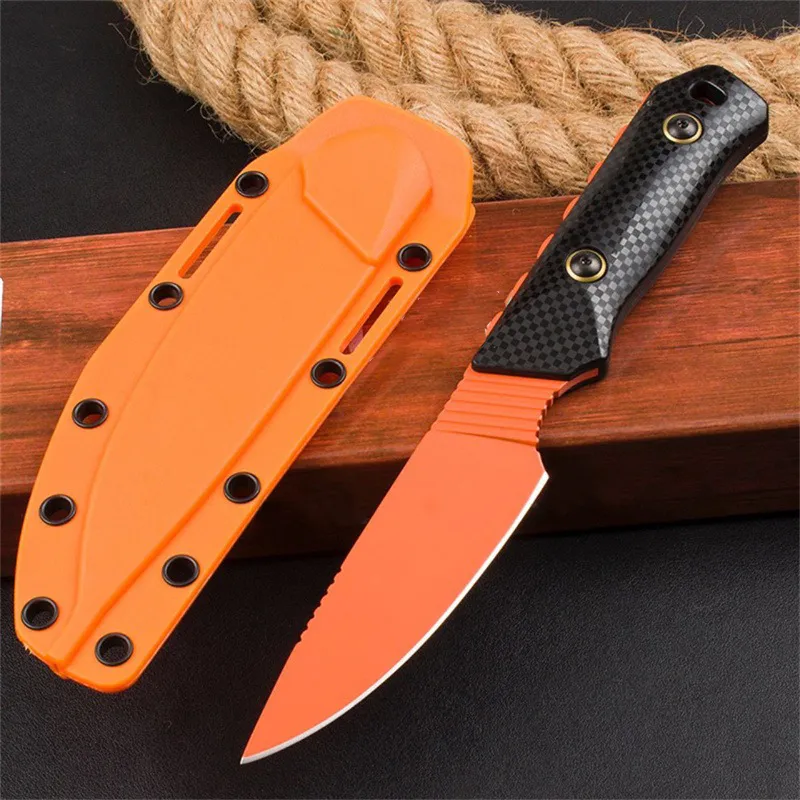 3 Models BM 15600OR Raghorn Military Fixed Blade Knife Titanium Coating Blade Santoprene Handles Straight Knife Outdoor Tactical Survival EDC Tools