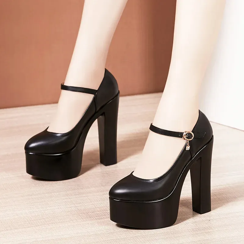 Sexig Mary Jane Women High Heels Black Women Pumps Female Platform Spring Thick With Autumn Round Single Shoes 240118