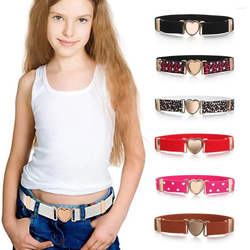 Belts 1Pc Fashion Girls Elastic Heart Buckle Stretch Waist Belt Adjustable Leather Uniform For Teen Kids JeansDresses