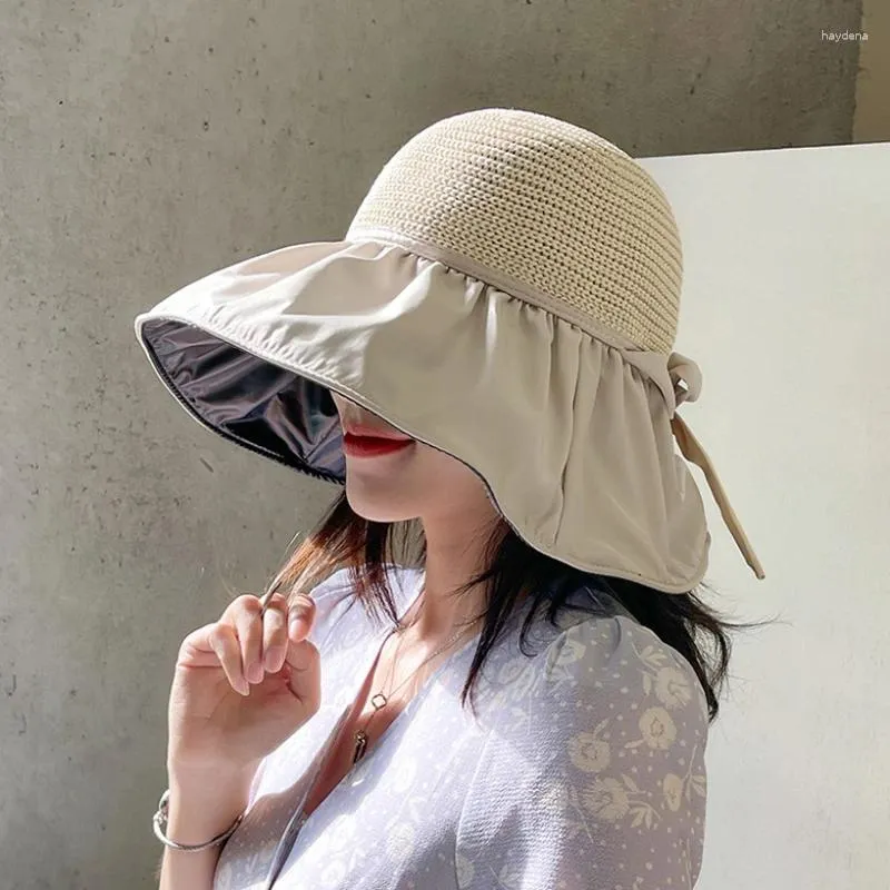 Bérets Summer Double-couche Pêcheur Hat Femmes Top Vide Top Soleil Outdoor Protection UV Poldable Sunshade