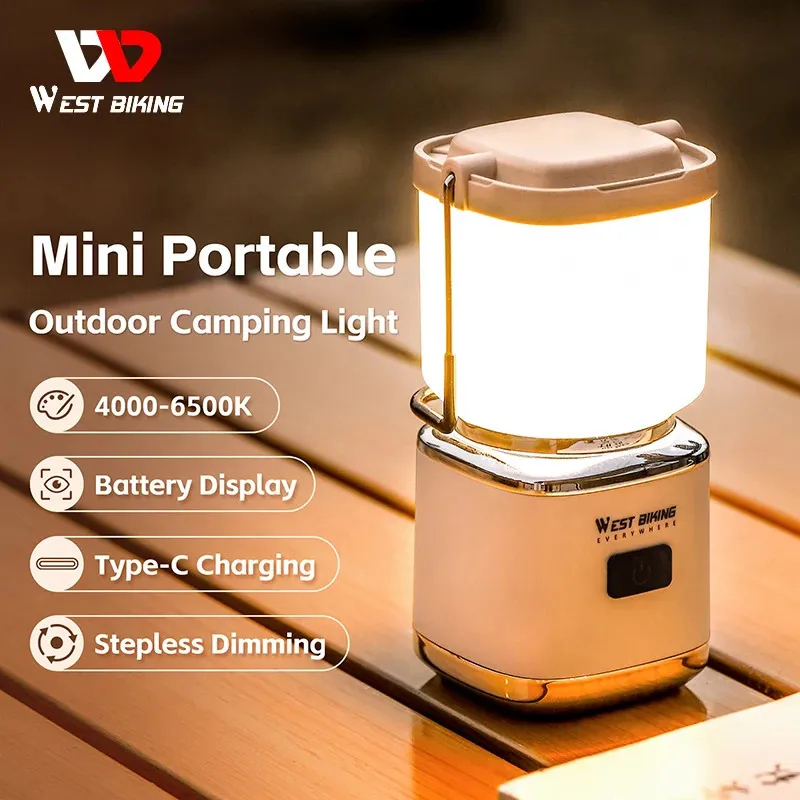 WEST BIKING Portable Camping Light Outdoor LED USB Rechargeable Camping Lantern Emergency Bulb Lamp Hanging Tent Hiking Light 240124