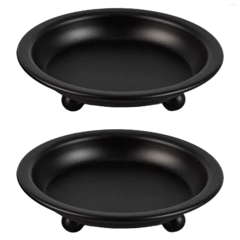 Candle Holders 2pcs Compact Pillar Iron Scented Home Decor Gifts Portable Saucer Style Holder Table Centerpiece Round Matte Black Retro