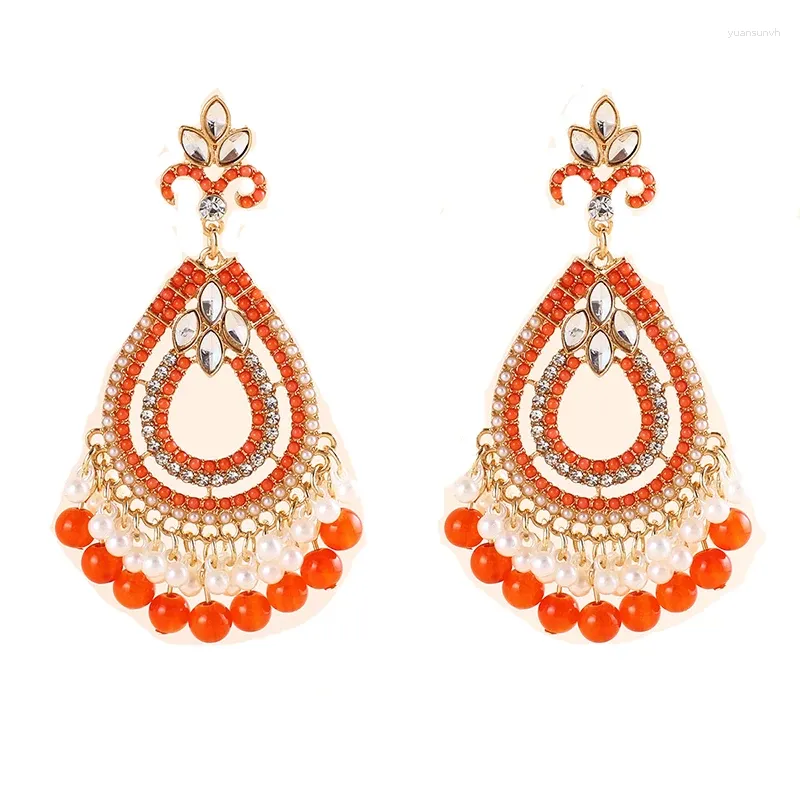 Boucles d'oreilles pendantes en perles orange faites à la main, Piercing de mariage, Vintage bohémien, bijoux de fête tendance pour femmes