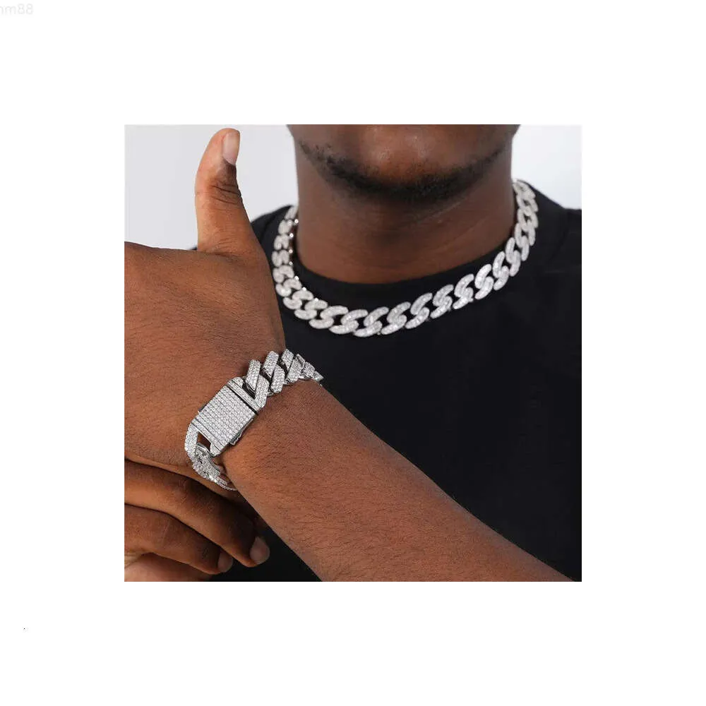 Top Garde Hiphop Miami Bracelet à maillons cubains en argent sterling avec diamant moissanite glacé pour homme