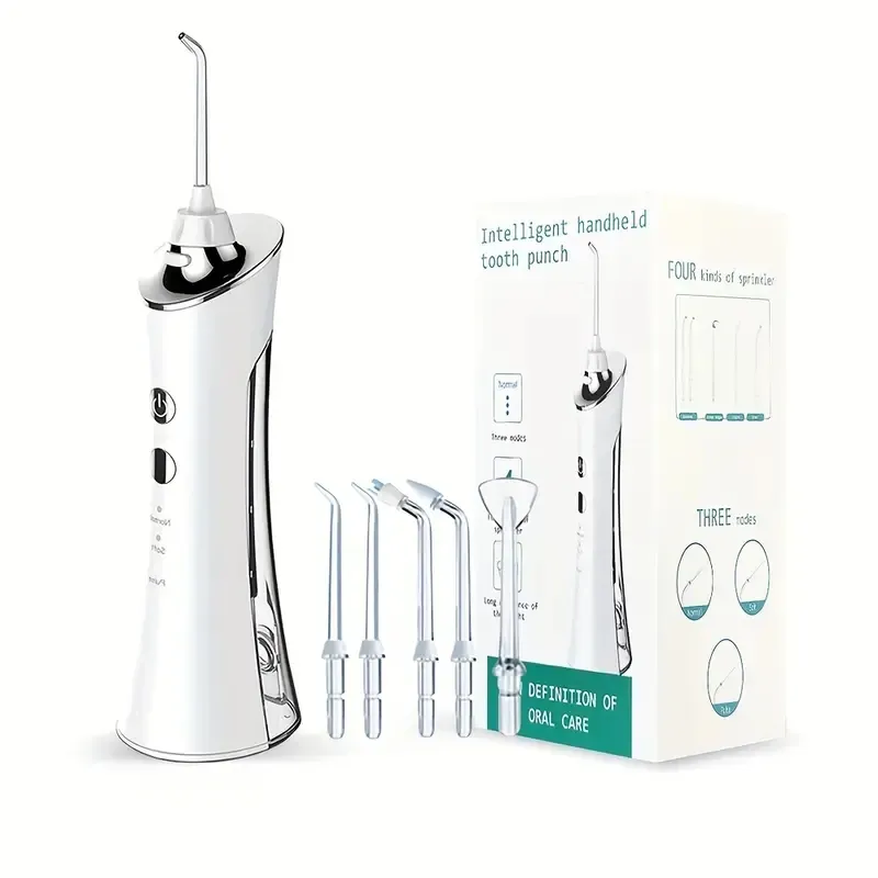 Nettoyeur de dents portable étanche IPX7 avec 5 buses et réservoir de 150 ml – Irrigateur buccal électrique intelligent rechargeable pour blanchiment des dents – Soins dentaires à domicile