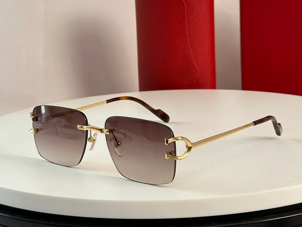 Солнцезащитные очки без оправы в золотой оправе, коричневые с градиентом, мужские дизайнерские очки Sonnenbrille, женские солнцезащитные очки Gafas de sol UV400, очки с коробкой