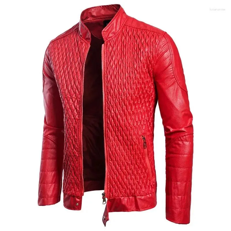 Jaquetas masculinas motocicleta jaqueta de couro falso pu motociclista casual casaco preto vermelho