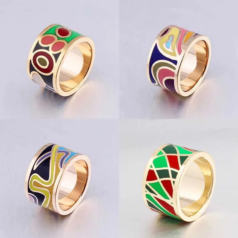 Band Rings Woman Stainess Steel Man Wedding Party Gold Plating Rings Enamel Jewelry Birthday Gifts 240125