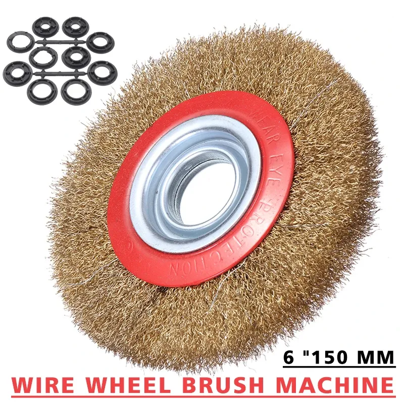 Mills 6 "Wire Brush 150mm Fine Wire Brush Wheel med 10st Adapterringar för bänkkvarn för att deburrera lättanvänd hållbar i användning