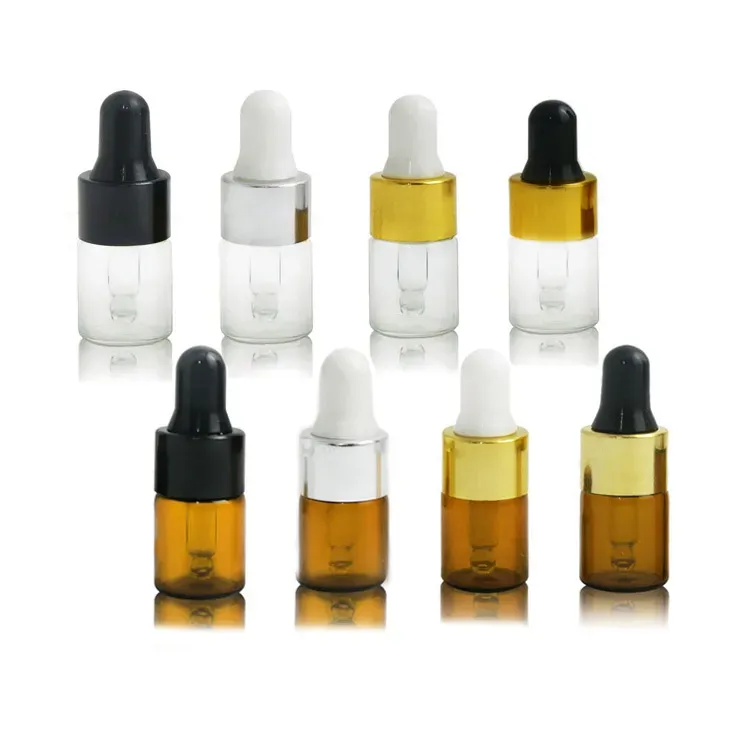 wholesale 2ML Clear Amber Glass Dropper Bottles Portable Aromatherapy Esstenial Oil vials LL