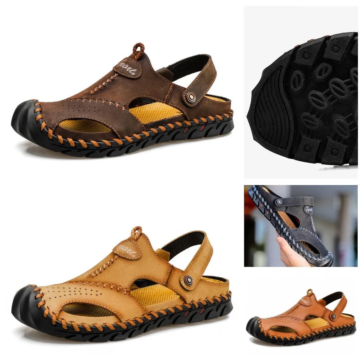 Sandales décontractées de luxe pour hommes et femmes, pantoufles d'extérieur en cuir d'agate, chaussures de plage noires et brunes