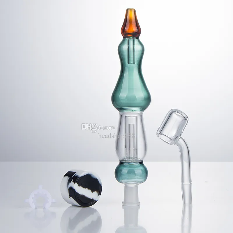 Headshop888 NC034 DAB Cam Cam Su Bong Sigara Boruları 10mm Titanyum Kuvars Seramik Tırnak Klipsi Calabash Stil Yaklaşık 6.81 inç Tüp Kül Catcher Bubbler Bongs