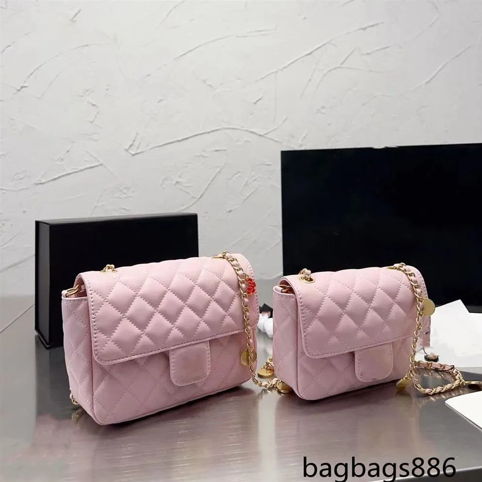 Lyxig Mini Designer Crossbody Bag Ladies Flap Pure Color Sheepskin Classic Handbag Liten Golden Regulator Diamond Chain Should296L