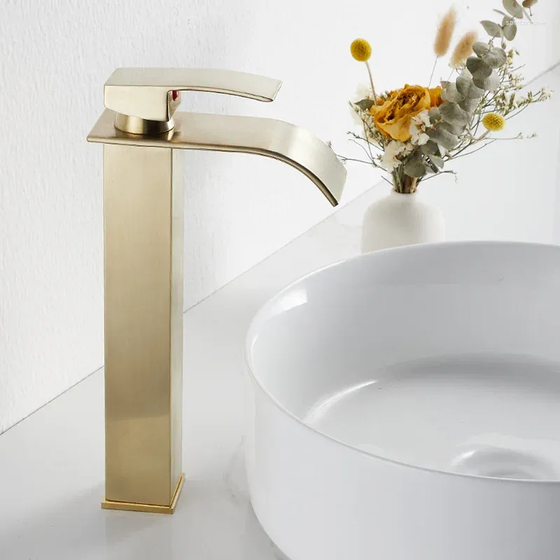 Badezimmer-Waschtischarmaturen, schwarzer Waschbecken-Wasserhahn, Kalt- und Wassermischbatterie, Nickel gebürstetes Gold, WC-Wasserhähne aus 304 Edelstahl