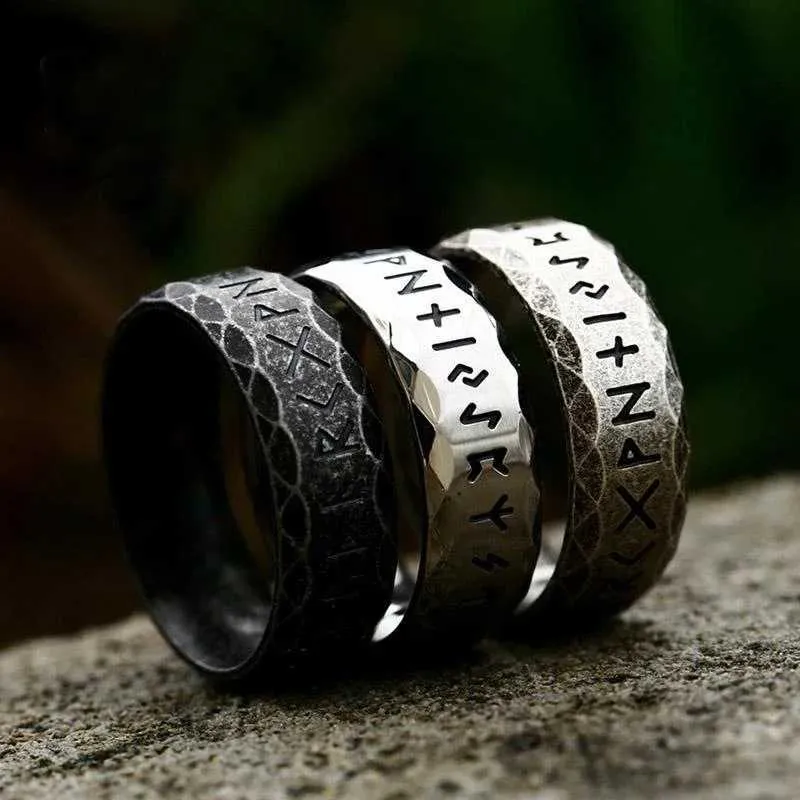 Pierścienie zespołu vintage norse norse viking pierścienie runiowe dla mężczyzn moda stal nierdzewna słowo pierścionka biżuterii ślubnej Walentynki Prezenty 240125