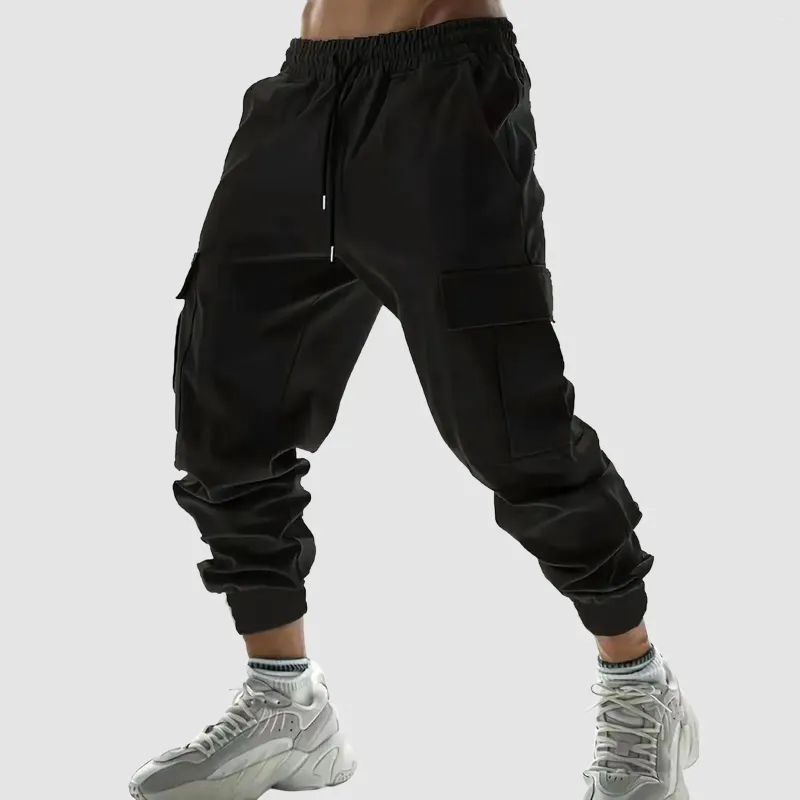 Men's Pants Cargo Solid Color Binding Feet Sweatpants Stylish Drawstring Multi-Pocket Trousers Casual Retro Comfort Sportswear