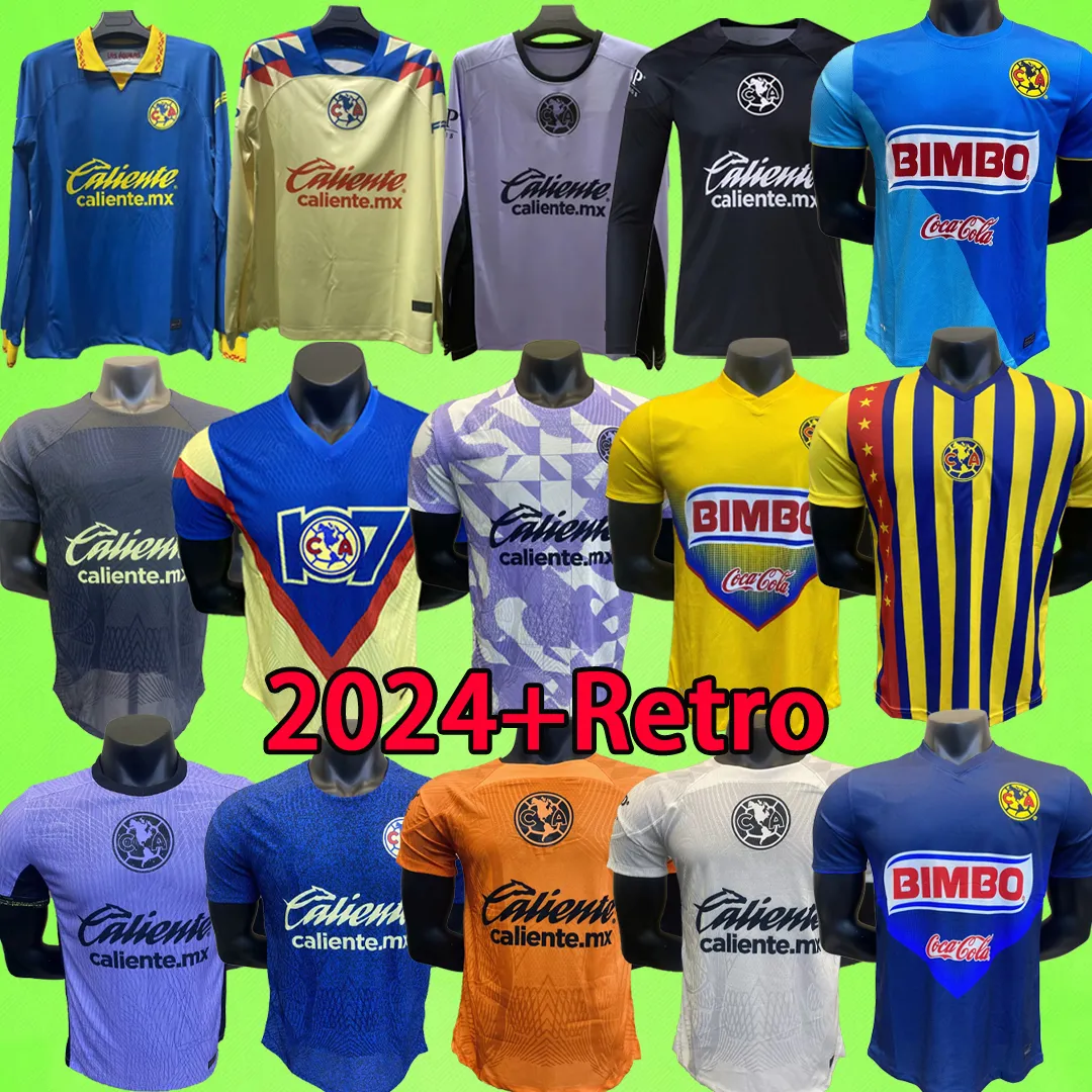 Retro 24 25 America Jerseys à manches longues Liga MX Kids Club Men Kit R.Martinez D.Valdes G.ochoa Giovani 2006 2013 2014 Fans de chair de foot