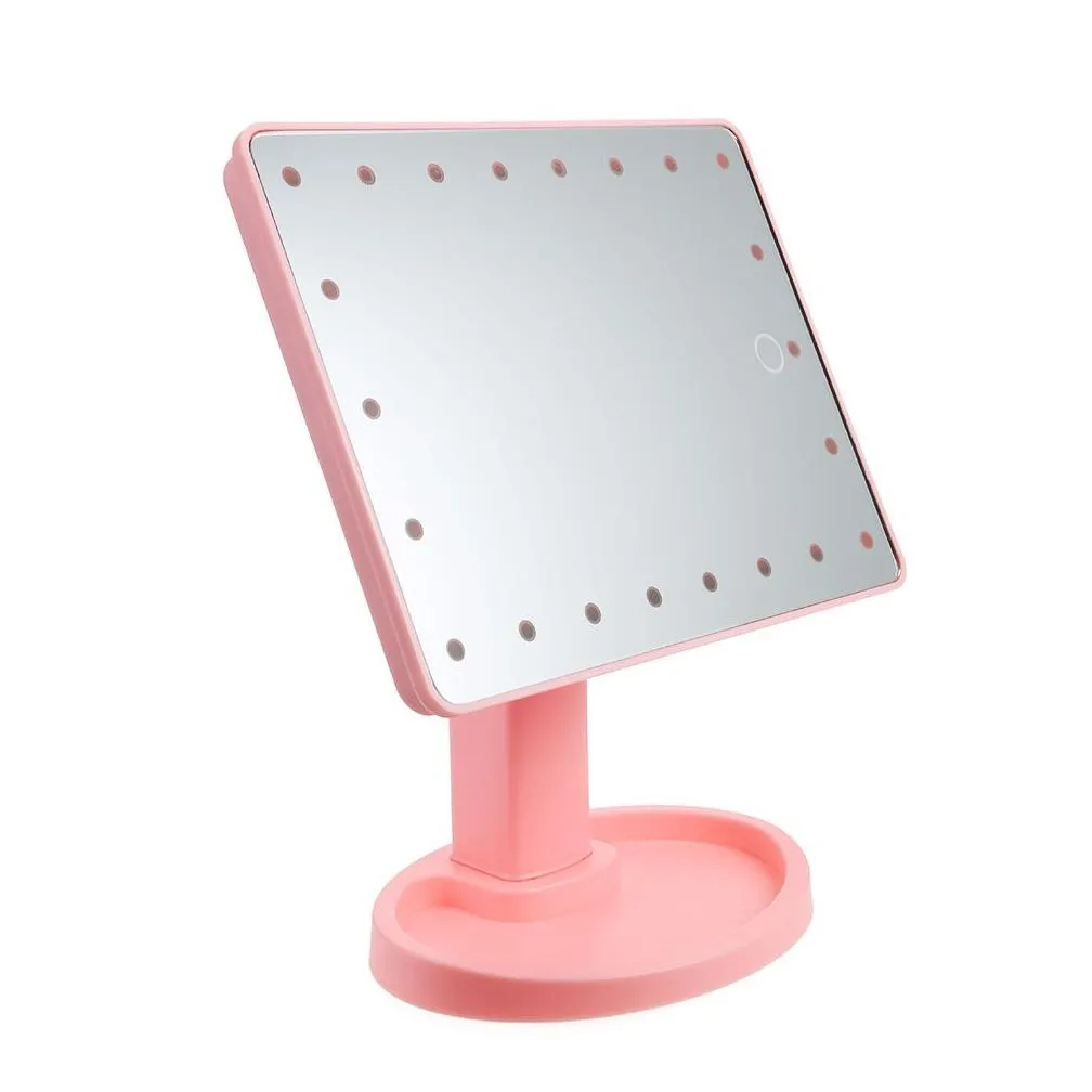 Espelhos compactos Novo espelho de maquiagem de tela de toque de rotação de 360 graus com 16 / 22 luzes LED Mesa de vaidade profissional Desktop Make Up Drop Otbur