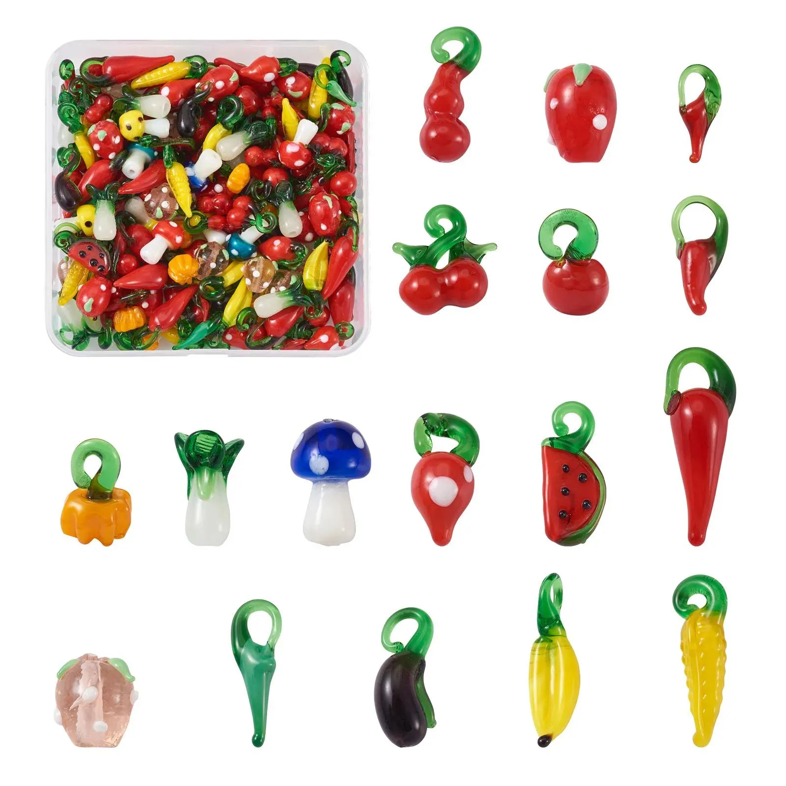 Sets 200pcs/box Mixed Color Handmade Lampwork Beads Fruit & Vegetables Glass Pendants for Necklace Earrings Charms Diy Jewelry Making