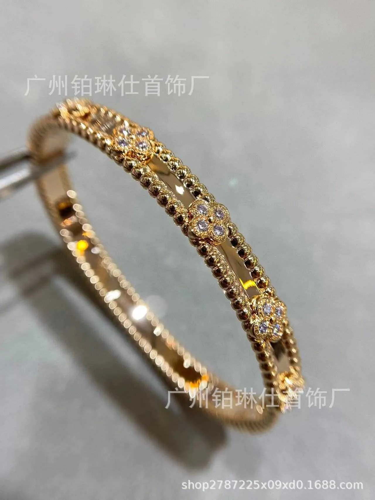 Original 1to1 Van C-A Gold Narrow V Kaleidoscope Bracelet for Women Clover Flower 18K Rose Buckle Full Sky StarV6W7