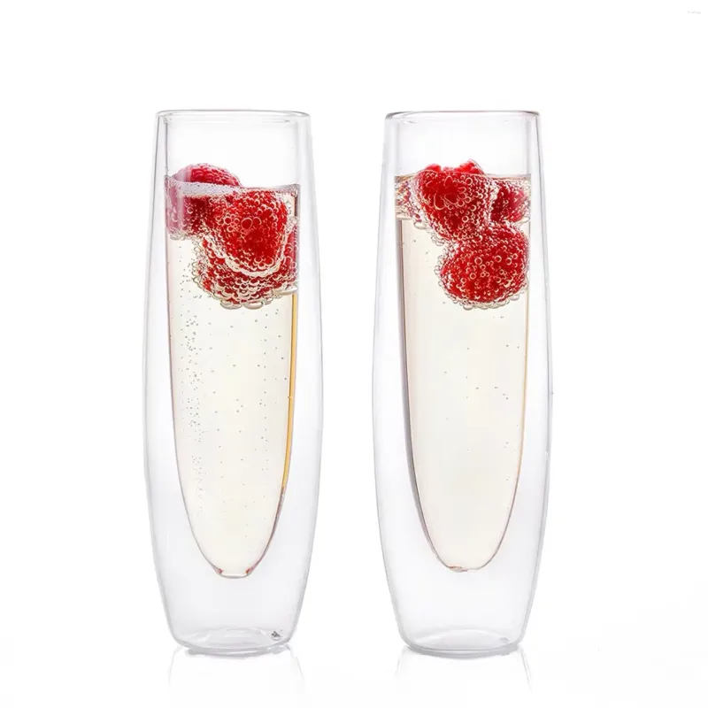 Bicchieri da vino 1 pezzo a doppia parete resistente al calore set di champagne tazza di vetro senza stelo scintillante flauto trasparente per matrimonio