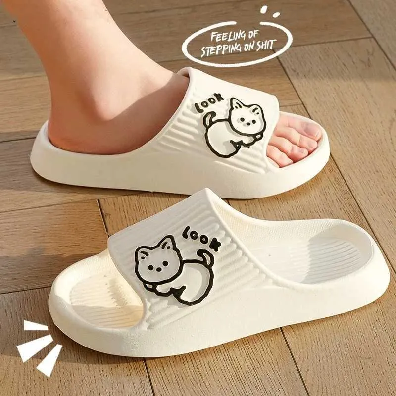 Pantoufles Femmes pantoufles bain plate-forme épaisse antidérapant maison chat dessin animé tongs 2023 été plage sandales dames diapositives chaussures d'intérieur L2401