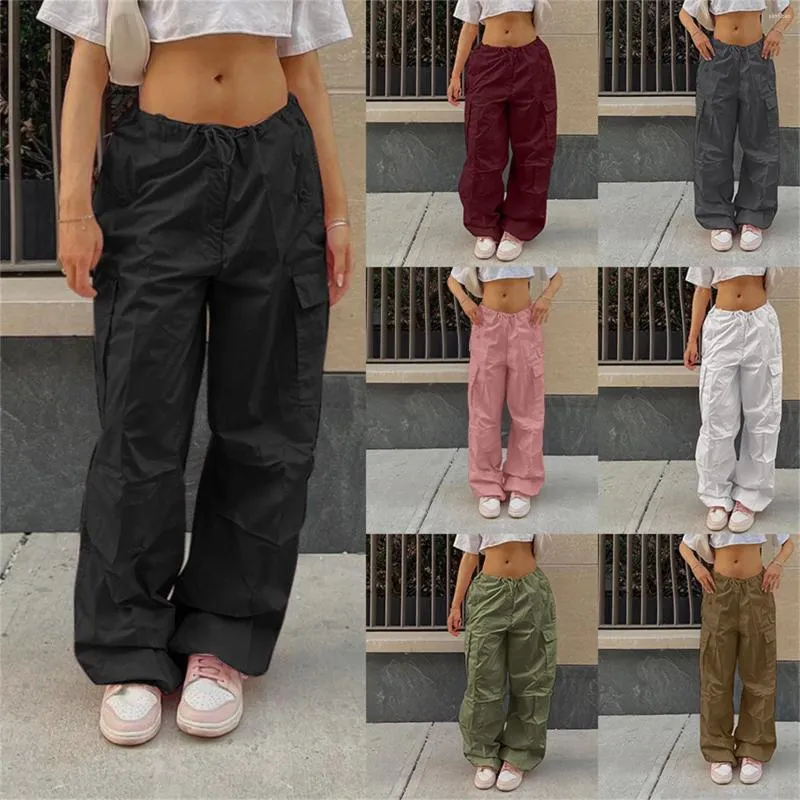Женские брюки, весенне-летняя однотонная повседневная деловая одежда с широкими штанинами и принтом для женщин с карманами