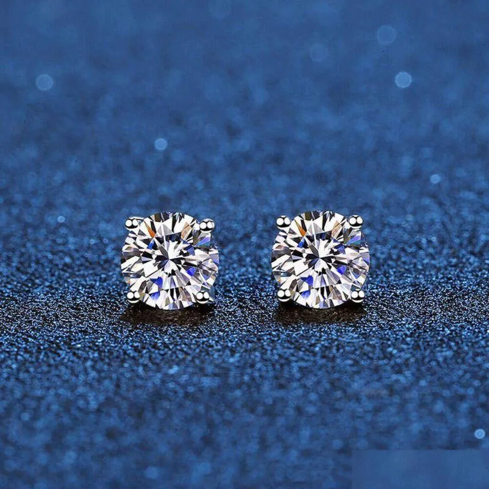 Stud Real Earrings 14k White Gold Plated Sterling Sier 4 Prong Diamond Earring for Women Men Ear 1ct 2ct 4CtStudStudStud Kirs22 Drop Otaax