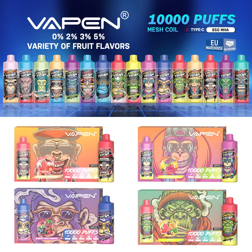 Europe Warehouse VAPEN TITAN 10000 PUFFS 10000 Einweg-Vape-Gerät E-Zigaretten-Vaper 20 ml nachgefüllt Razz BAR 10K Puff Mesh Coil Airflow elektronische Zigarre auf Lager