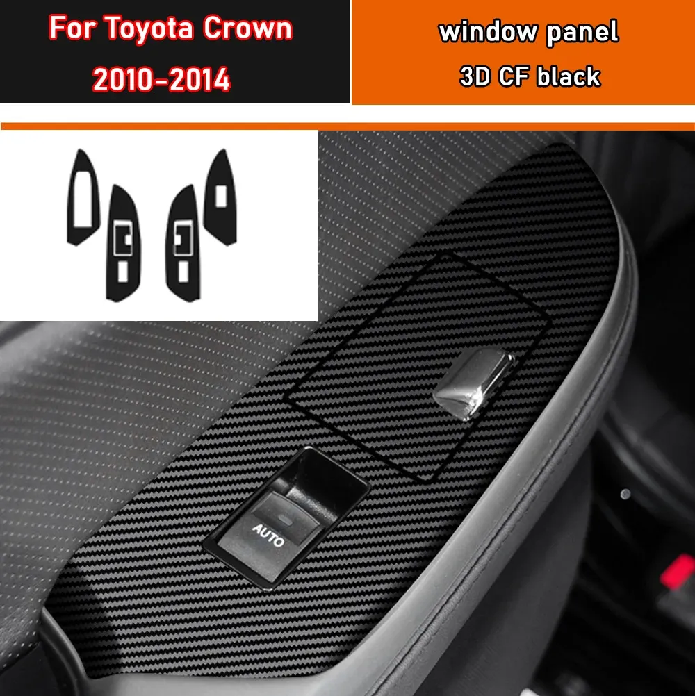 Car Styling Nero Carbon Decal Car Window Lift Interruttore del pulsante del pannello di copertura Trim Adesivo 4 pezzi / set per Toyota Crown 2010-2014