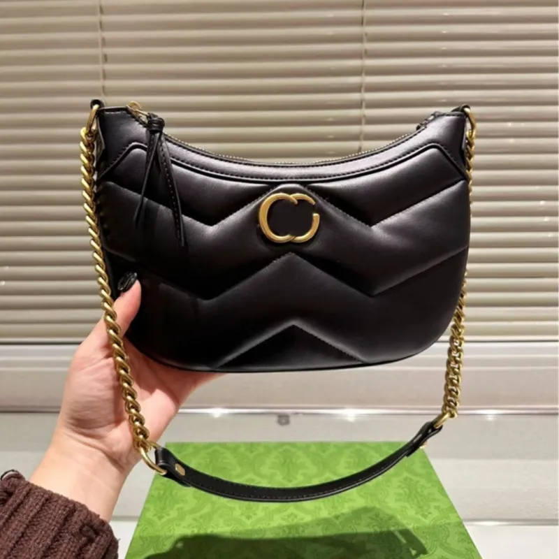 2024 Woman Moon Shoulder Bags designer bag luxury chain bags fashion Hobos lady purse hobo tote Wave Pattern Leather 5A