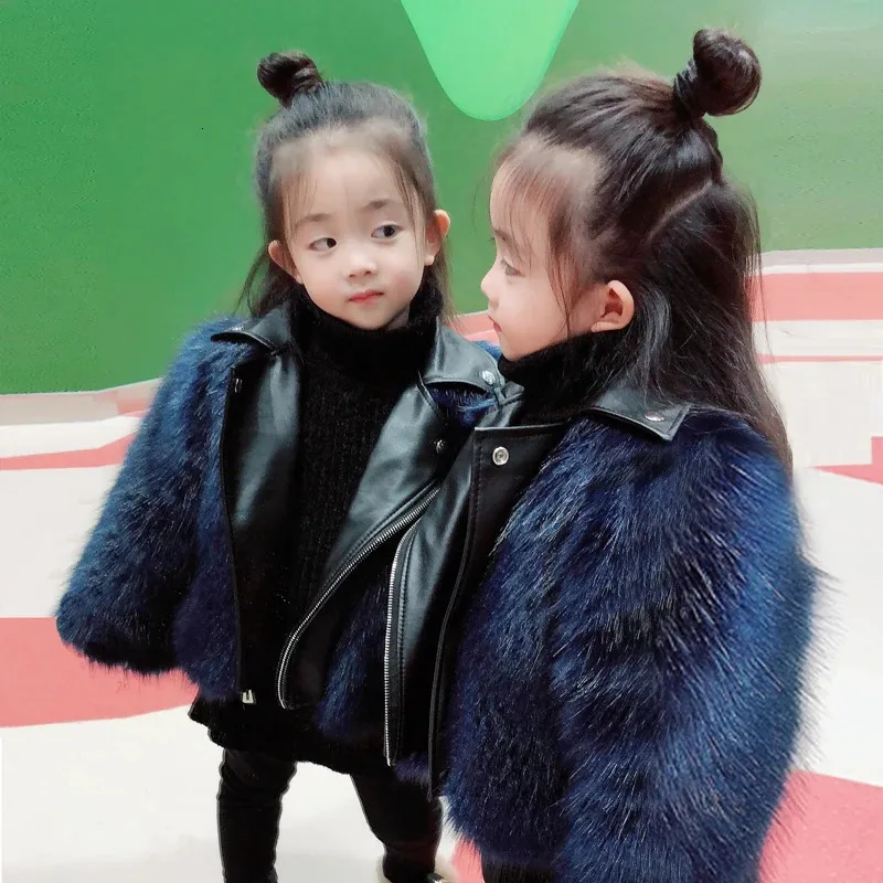 Winter Mother Daughter Faux Fur Leather Coat Children's Artificial Fox Fur Girls Jacka Kids Elegant Boutique Clothes TZ422 240123