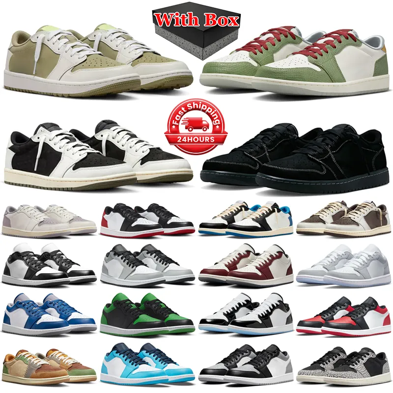 Z Box 1S Jumpman 1 Low Basketball Shoes Men Men Black Phantom Olive Toe Rok Dragon Reverse Mocha Wolf Grey Panda Męskie Treny Sports Sports Sports