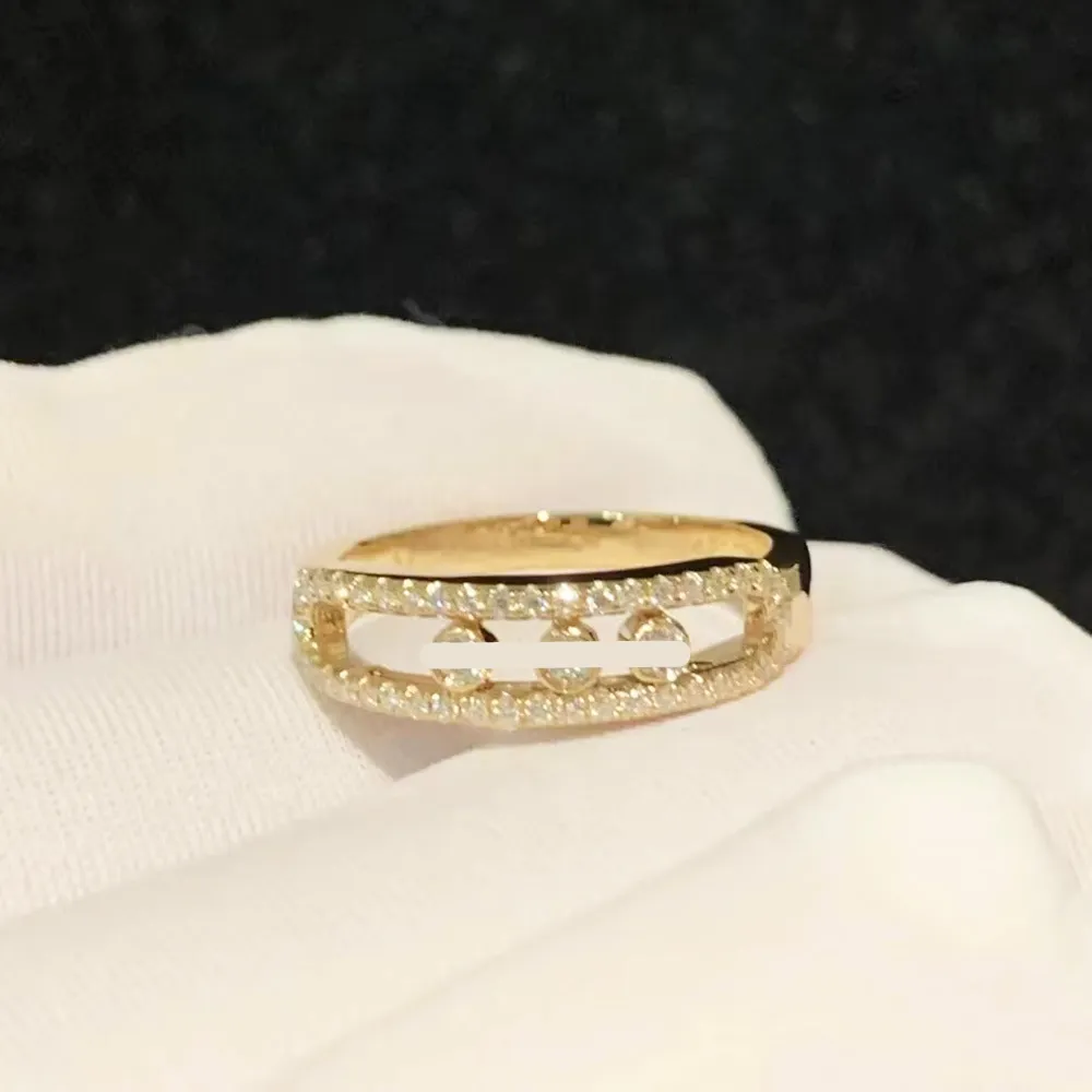 M Series Personlig designer Classic Rose Gold Sliding Three Diamond Rings Womens Jewelry Party Wedding Luxury Lover Gift