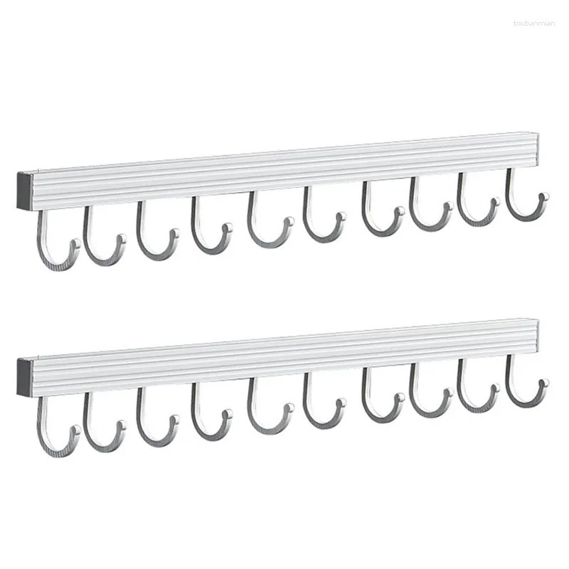 Kitchen Storage 2Pcs Wall Shelf With Hook Spice Rack Rail Bar Mounted Hanger Organizer Bathroom