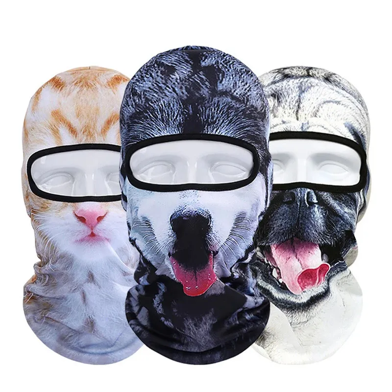 3D Animal Print Balaclava Breattable Dog Cat Skullies Full Face Mask Windproect Ski Cycling Motorcykel Hjälmfoder Män kvinnor Cap 240124