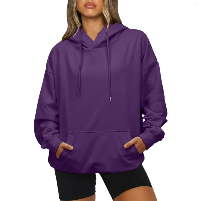 Kvinnors tröjor Fuzzy Womens Hoodies Casual Hoodie Långärmning Pullover Tröja Solid Color