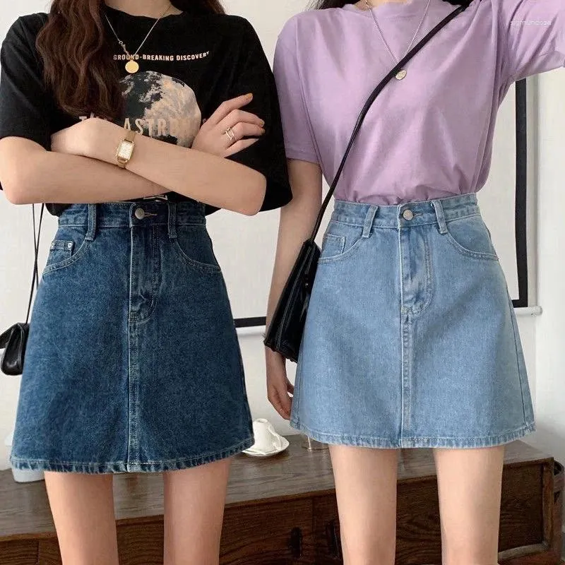 Kjolar alina denim mini kjol sommar kvinnor hög midja koreansk bodycon grundläggande vintage söt skola y2k flicka svart jeans 2024