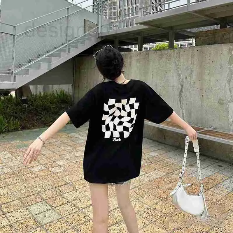 Women's T-Shirt designer checkerboard printed short sleeved flat replacement summer unisex pure cotton loose T-shirt 1B1X